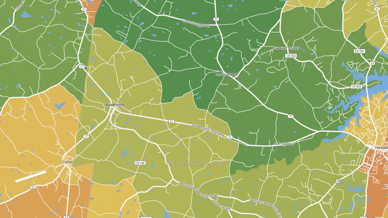 Bowersville, GA Map of Drug-Related Crime Rates