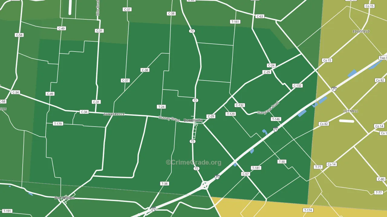 Bowersville, OH Map of Drug-Related Crime Rates