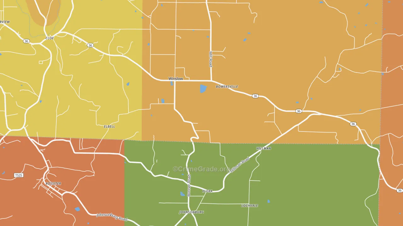 Bowersville, PA Map of Drug-Related Crime Rates