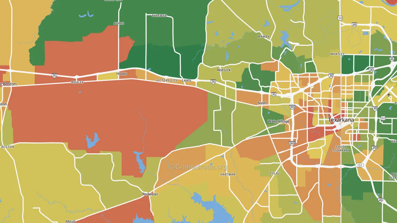 Bowie County, TX Map of Drug-Related Crime Rates