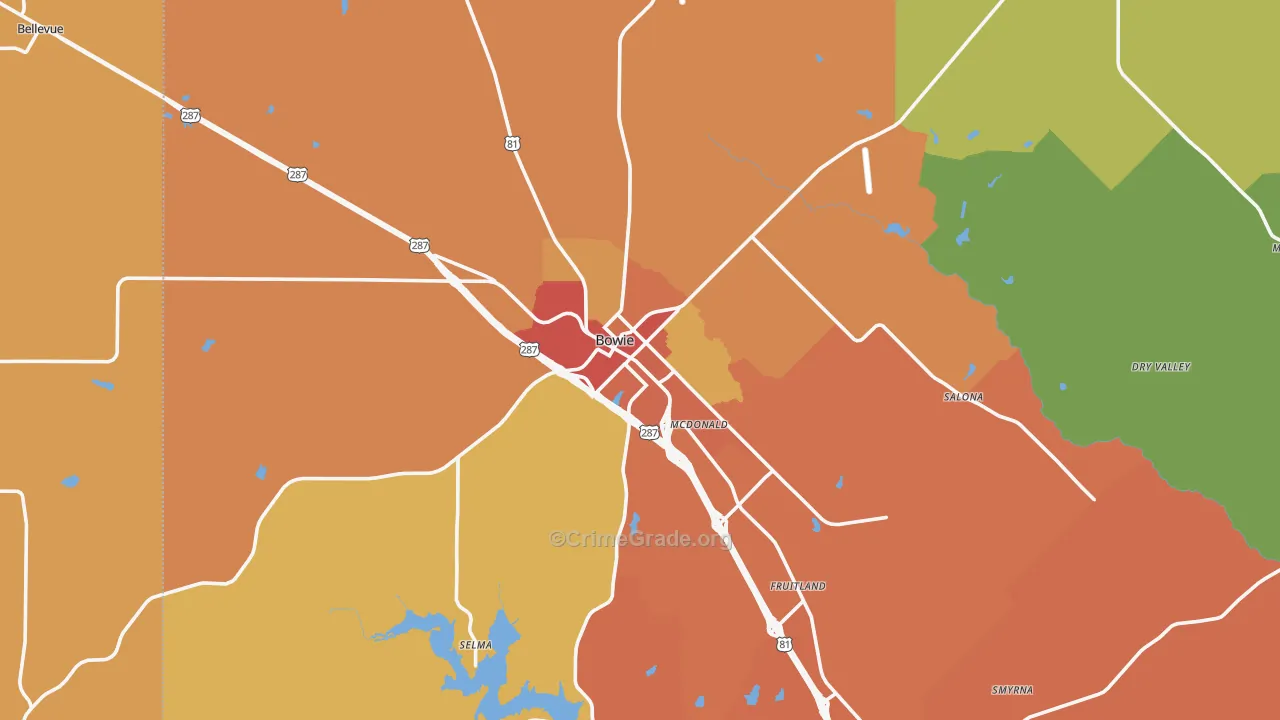 Bowie, TX Map of Drug-Related Crime Rates