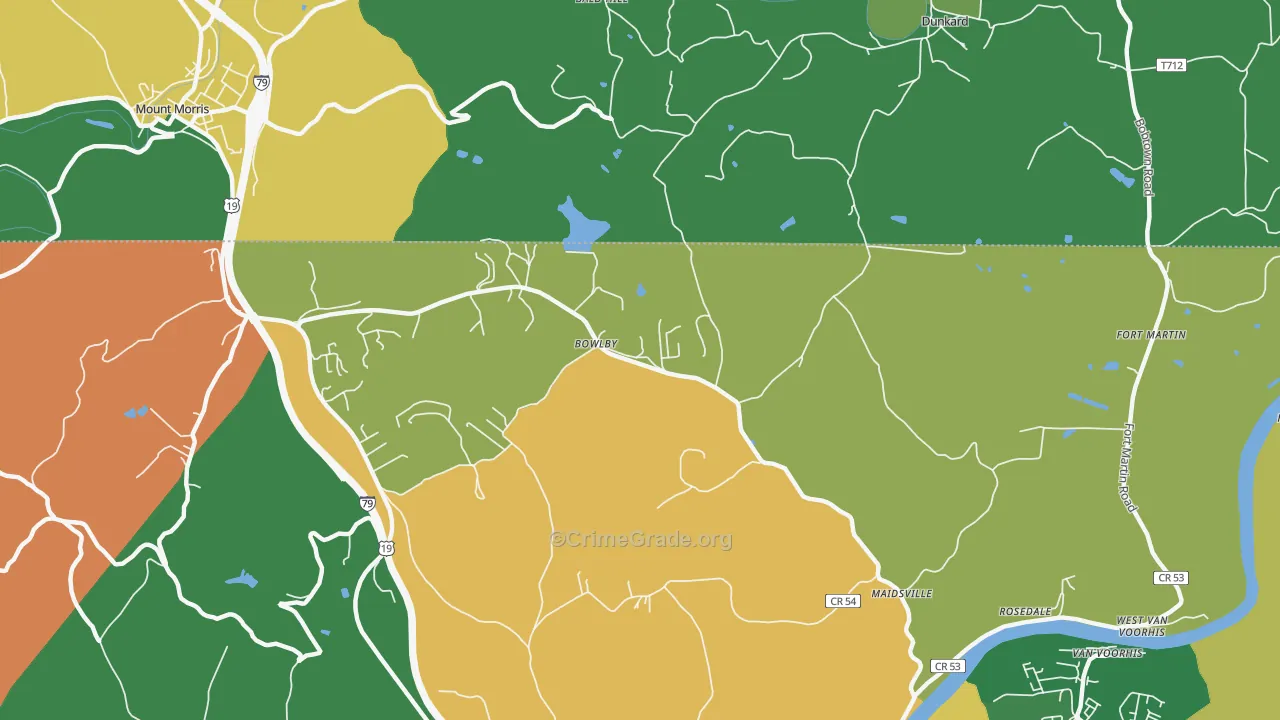 Bowlby, WV Map of Drug-Related Crime Rates
