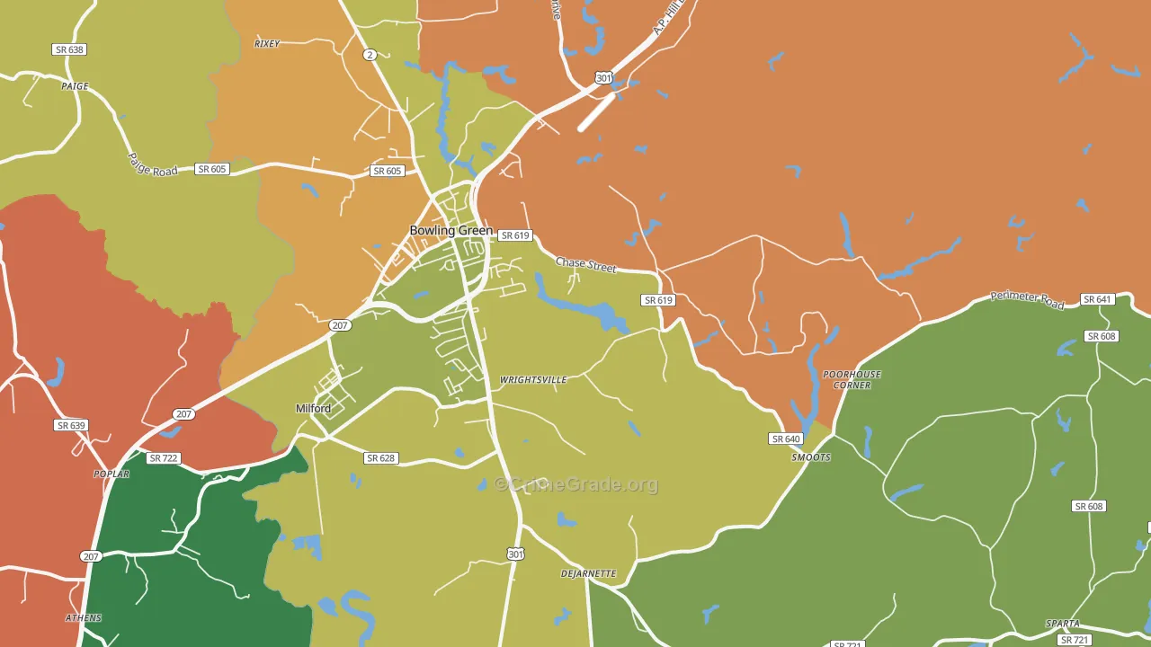 Bowling Green, VA Map of Drug-Related Crime Rates