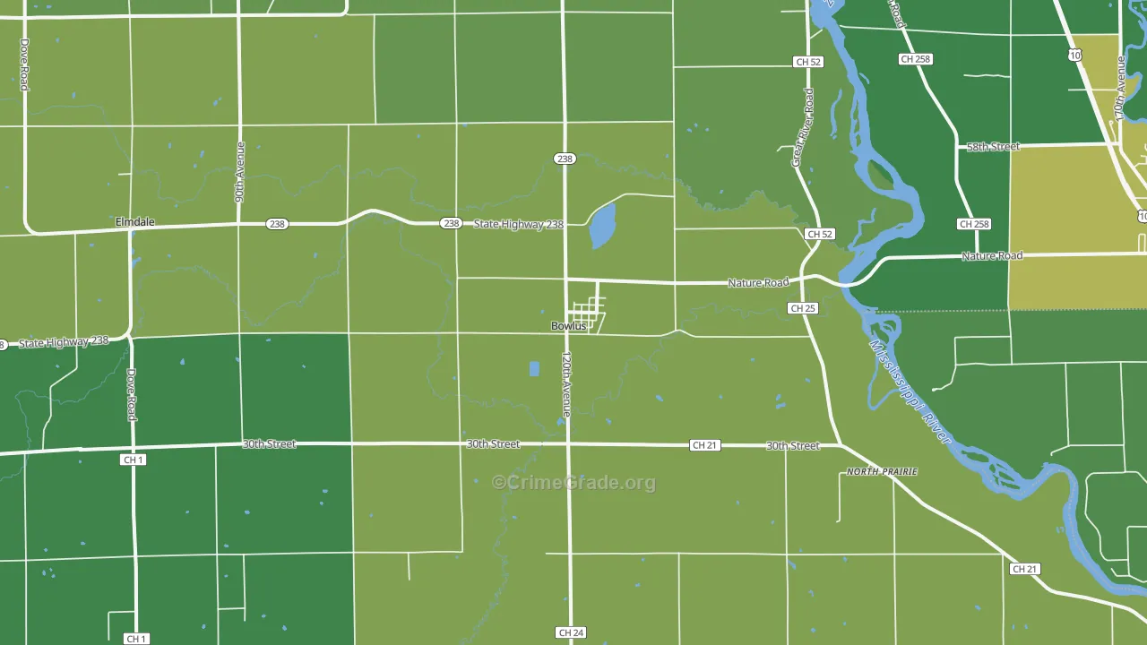 Bowlus, MN Map of Drug-Related Crime Rates