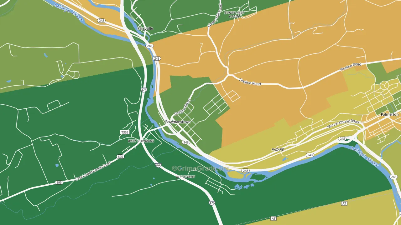Bowmanstown, PA Map of Drug-Related Crime Rates