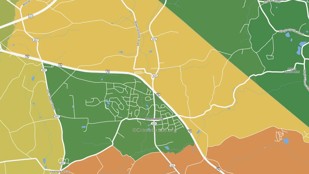 Bowmansville, PA Map of Drug-Related Crime Rates