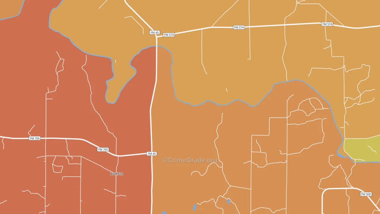 Bowser, TX Map of Drug-Related Crime Rates