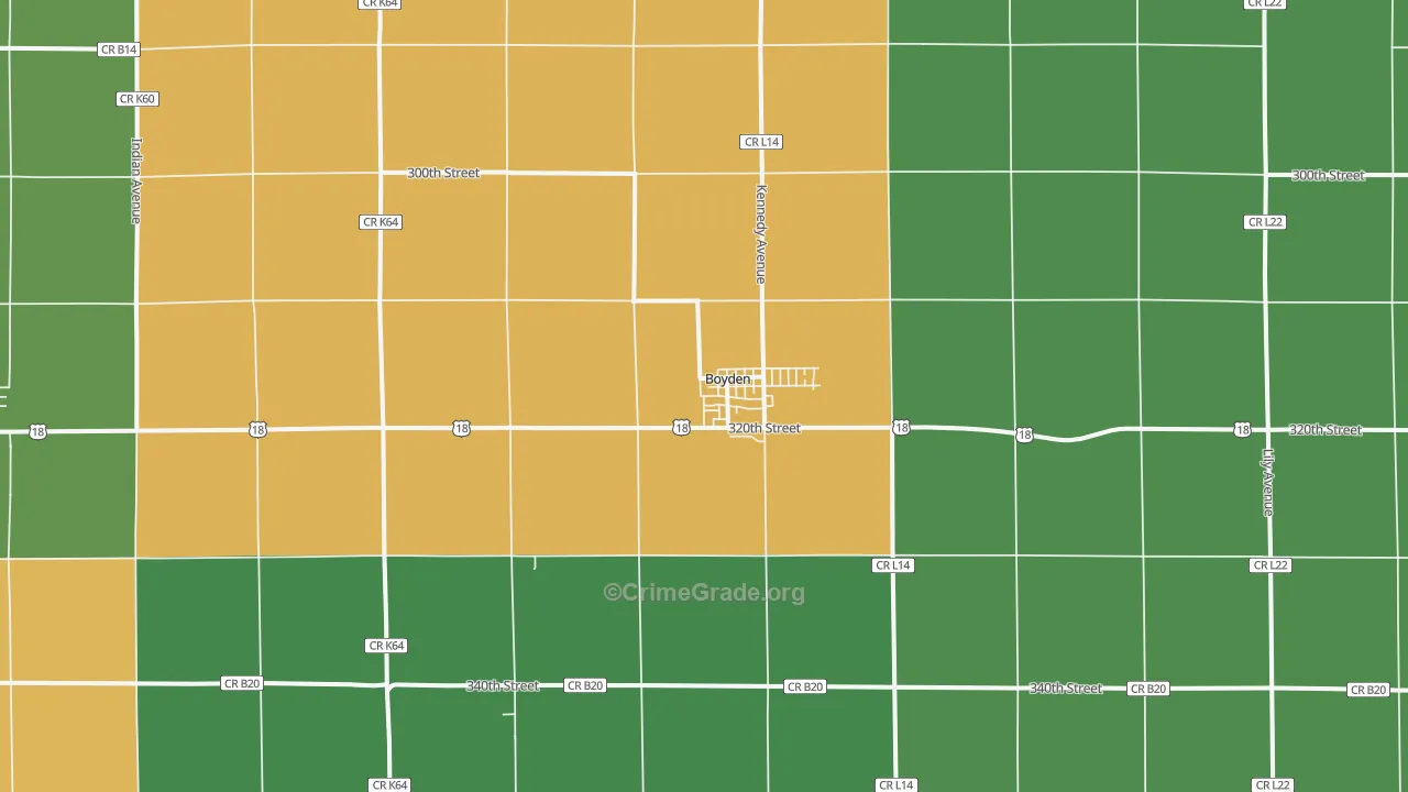 Boyden, IA Map of Drug-Related Crime Rates