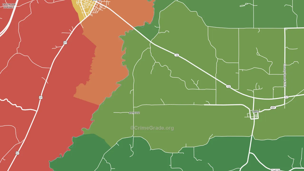 Boyette, MS Map of Drug-Related Crime Rates