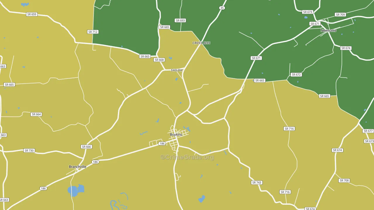 Boykins, VA Map of Drug-Related Crime Rates