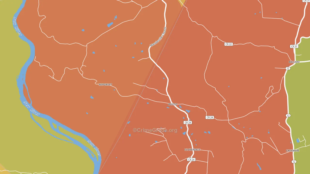 Bozoo, WV Map of Drug-Related Crime Rates