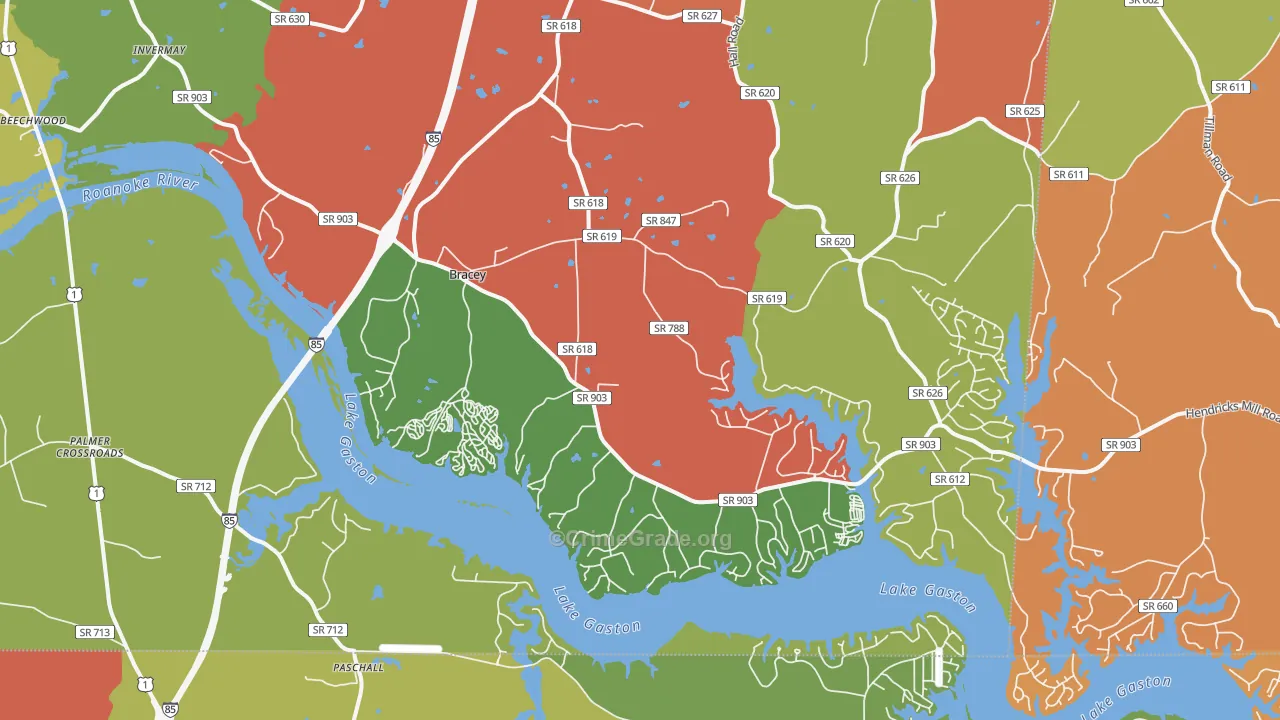 Bracey, VA Map of Drug-Related Crime Rates