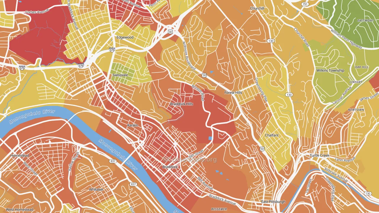 Braddock Hills, PA Map of Drug-Related Crime Rates