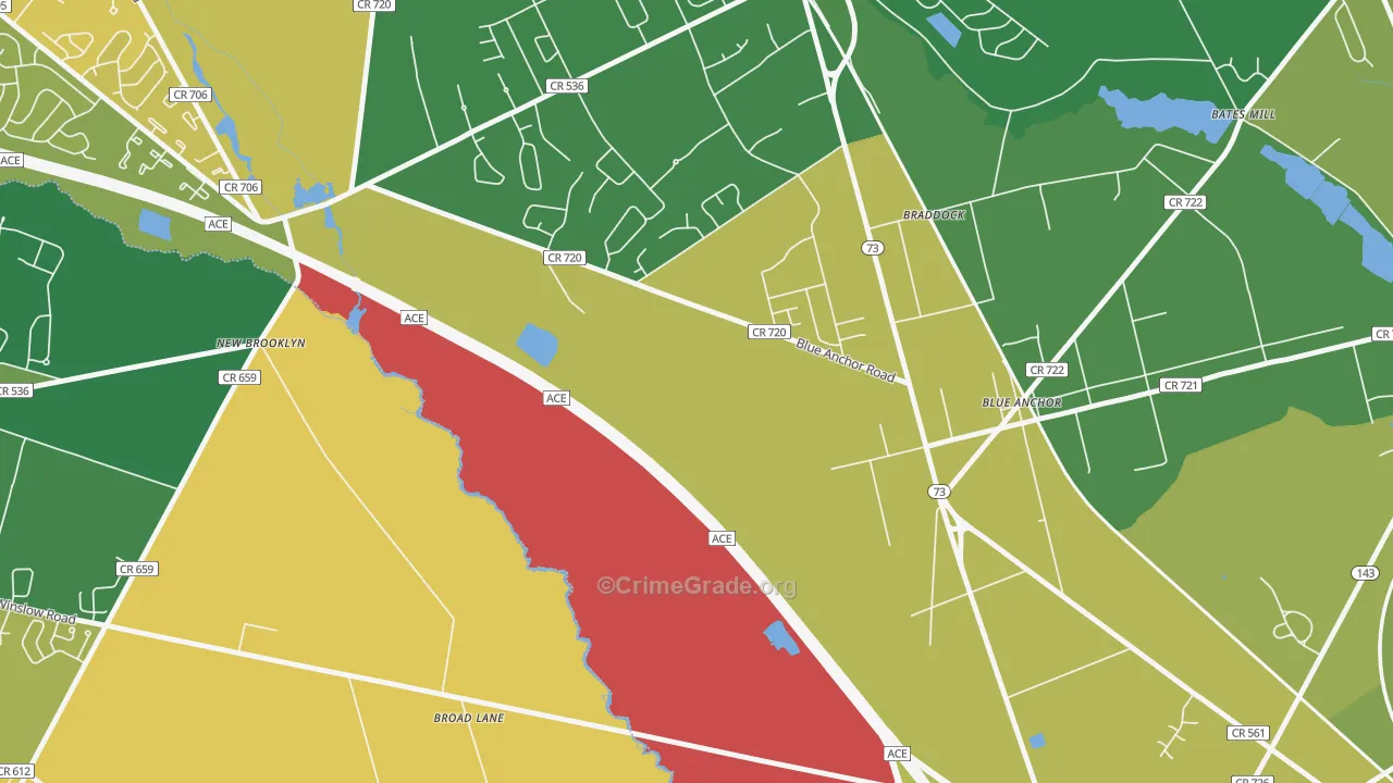 Braddock, NJ Map of Drug-Related Crime Rates