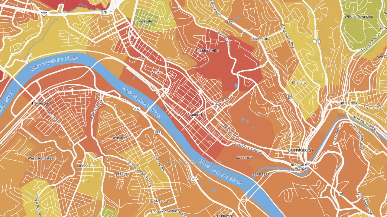 Braddock, PA Map of Drug-Related Crime Rates