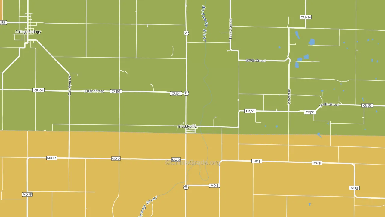 Braddyville, IA Map of Drug-Related Crime Rates
