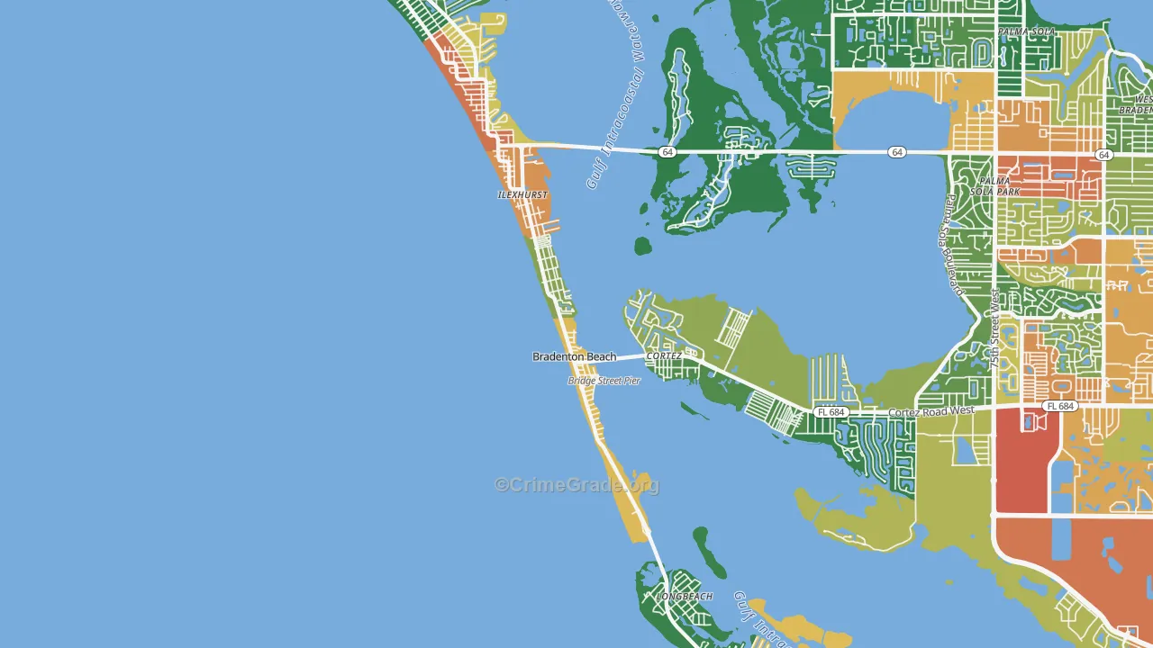 Bradenton Beach, FL Map of Drug-Related Crime Rates