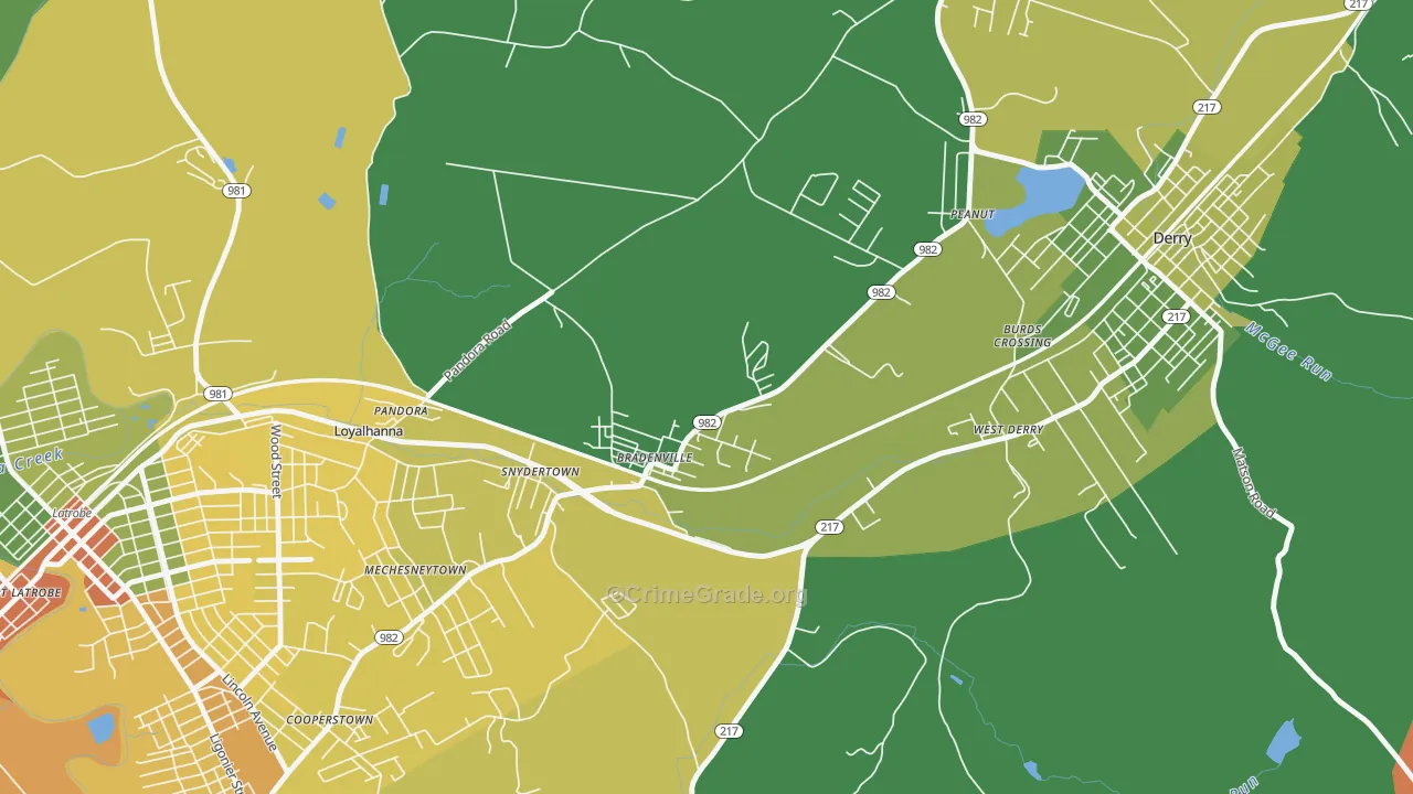 Bradenville, PA Map of Drug-Related Crime Rates