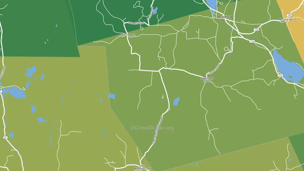 Bradford Center, NH Map of Drug-Related Crime Rates