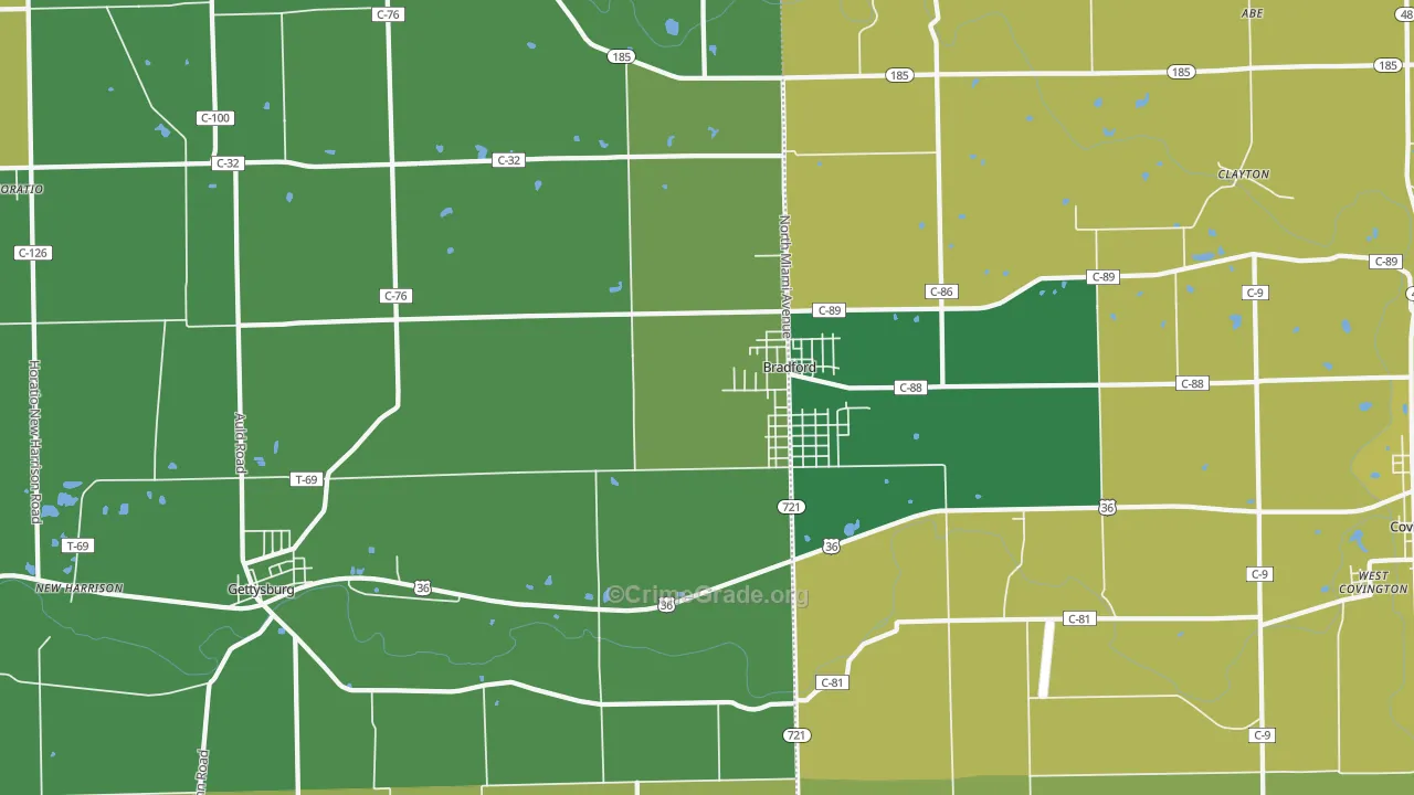 Bradford, OH Map of Drug-Related Crime Rates