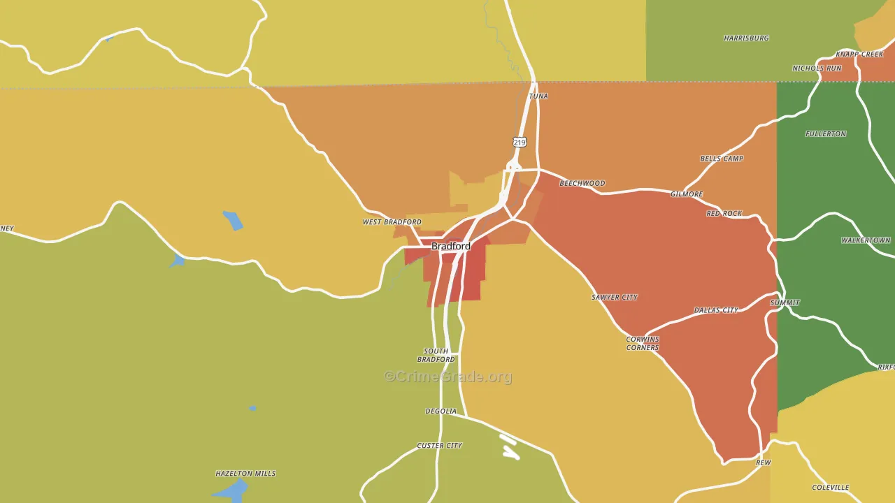 Bradford, PA Map of Drug-Related Crime Rates