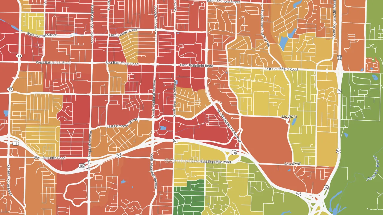 Bradford Park, Springfield, MO Map of Drug-Related Crime Rates