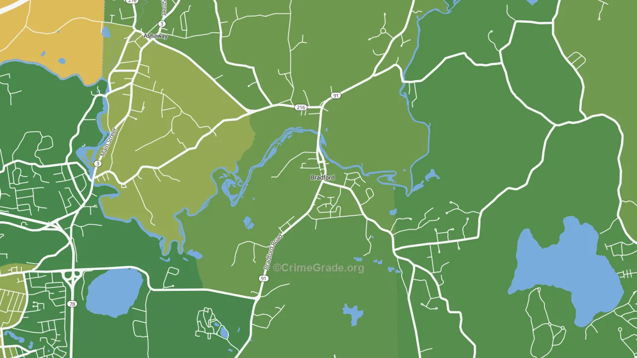 Bradford, RI Map of Drug-Related Crime Rates
