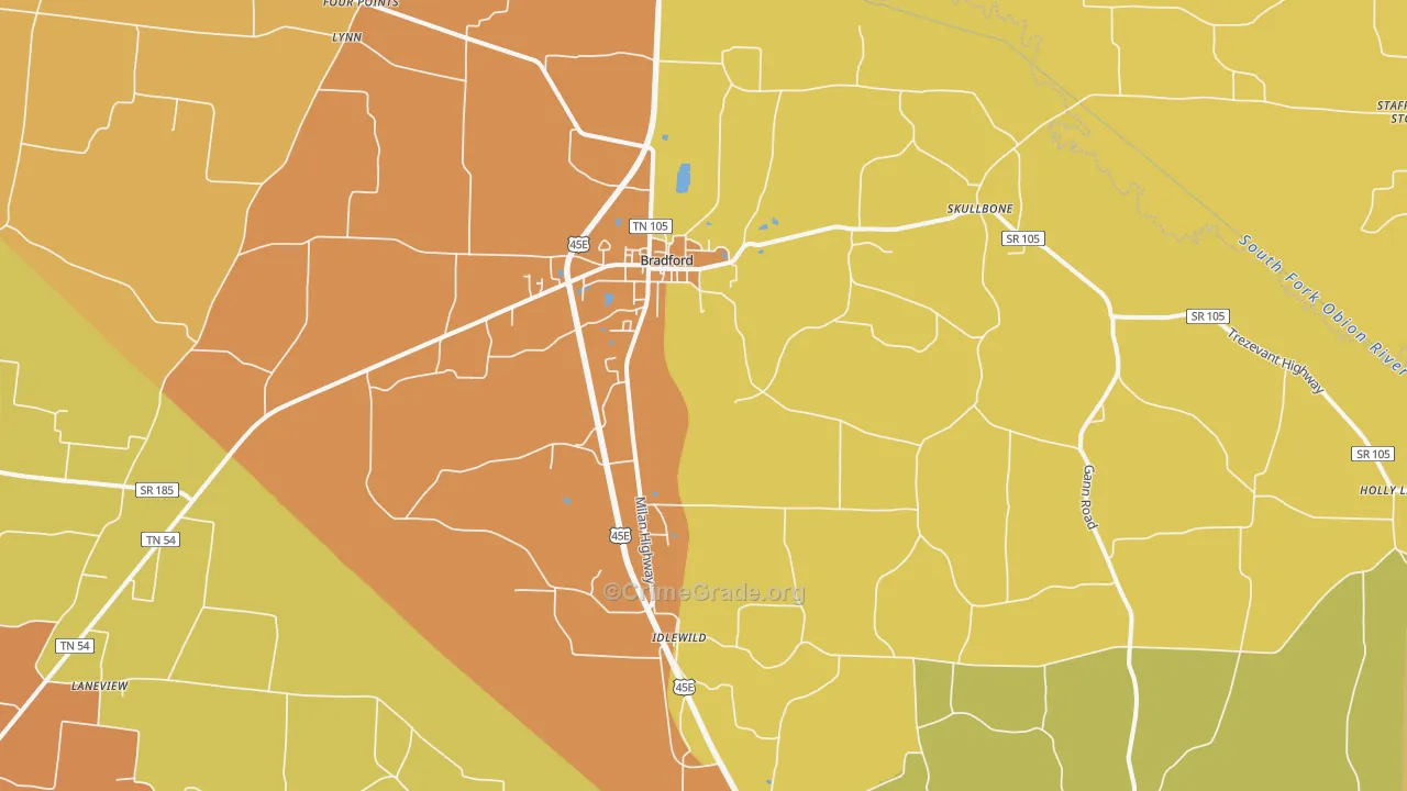 Bradford, TN Map of Drug-Related Crime Rates