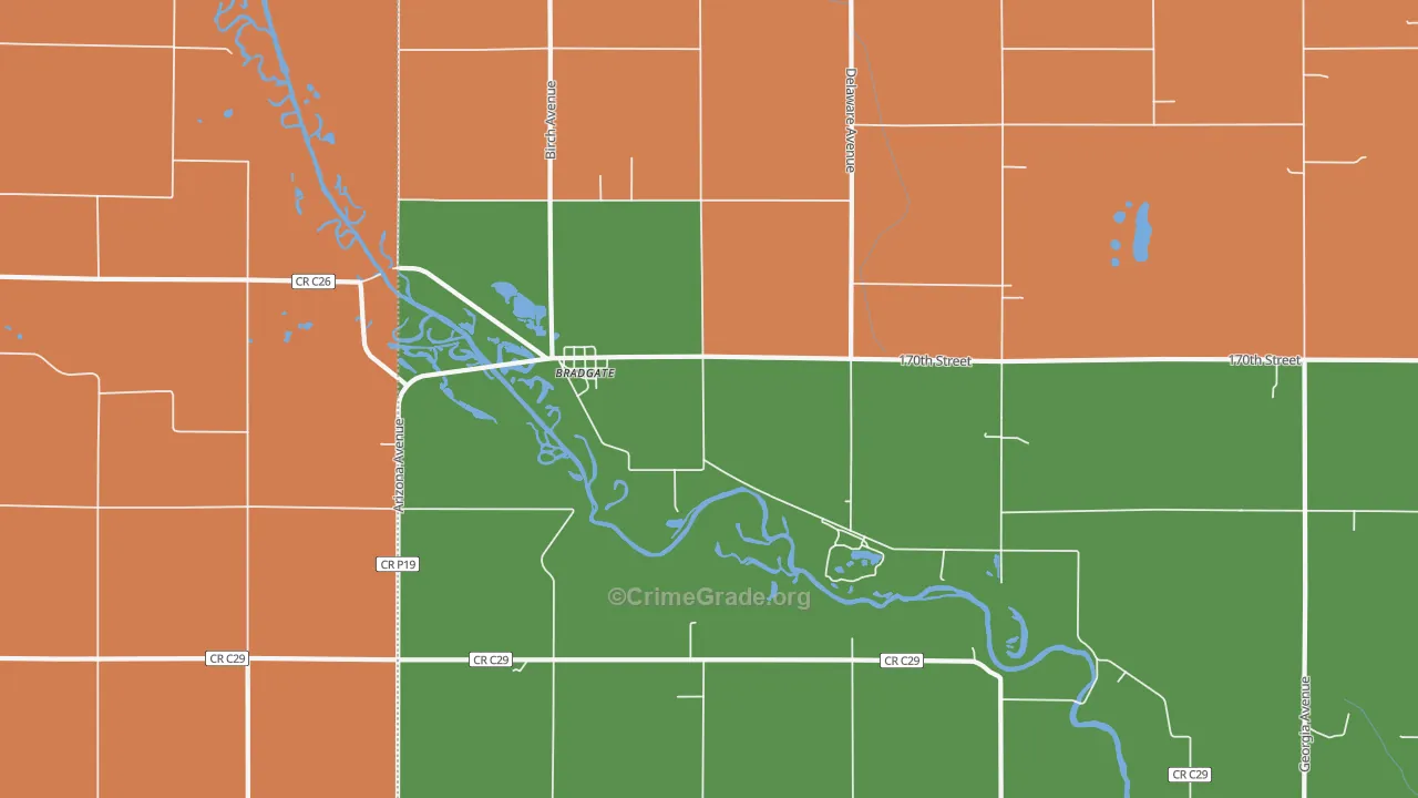 Bradgate, IA Map of Drug-Related Crime Rates