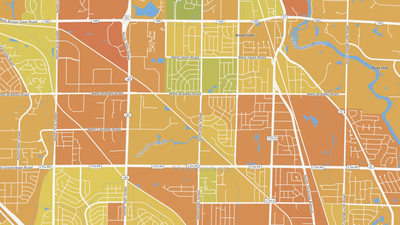Bradley Estates, Milwaukee, WI Map of Drug-Related Crime Rates