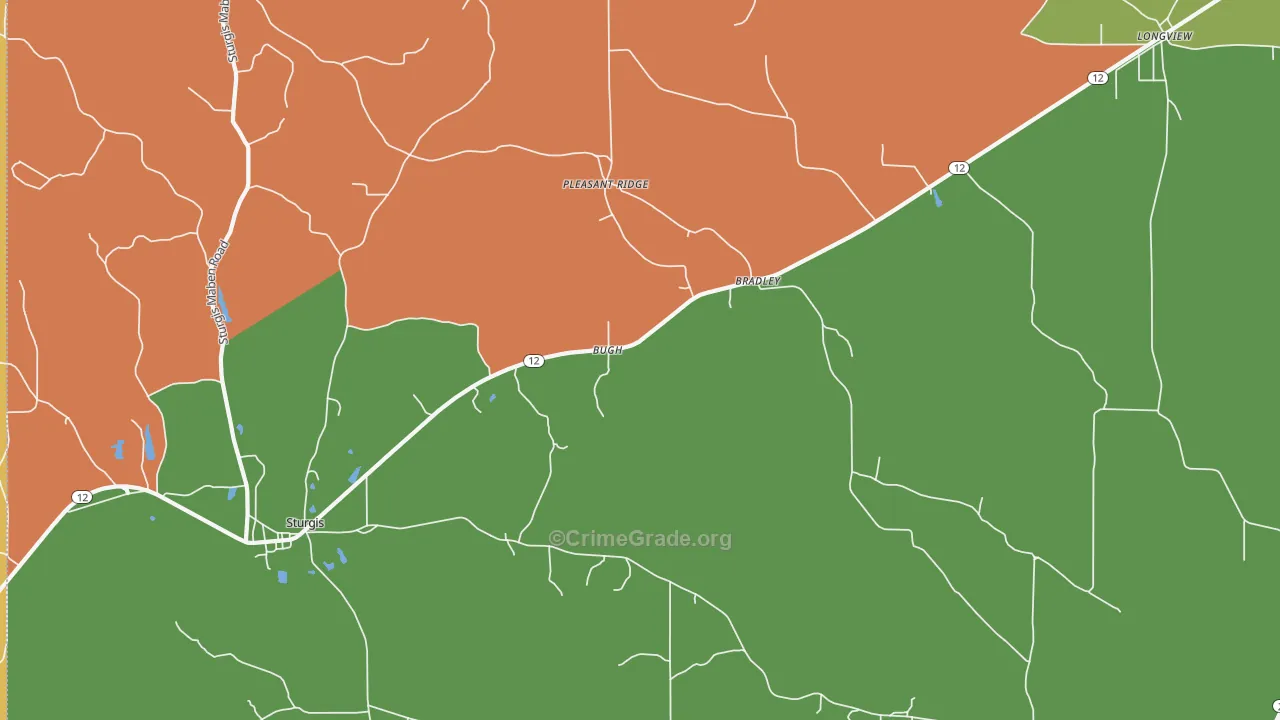Bradley, MS Map of Drug-Related Crime Rates