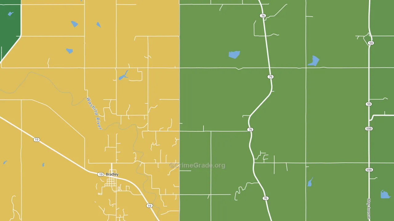 Bradley, OK Map of Drug-Related Crime Rates