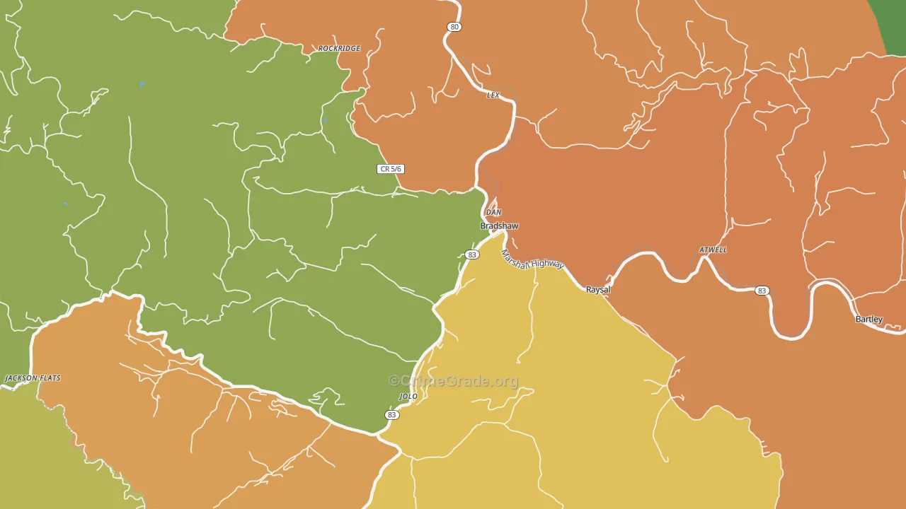 Bradshaw, WV Map of Drug-Related Crime Rates