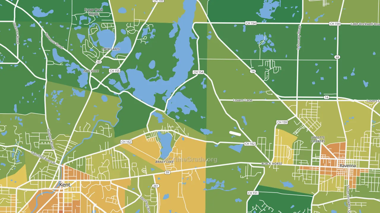 Brady Lake, OH Map of Drug-Related Crime Rates