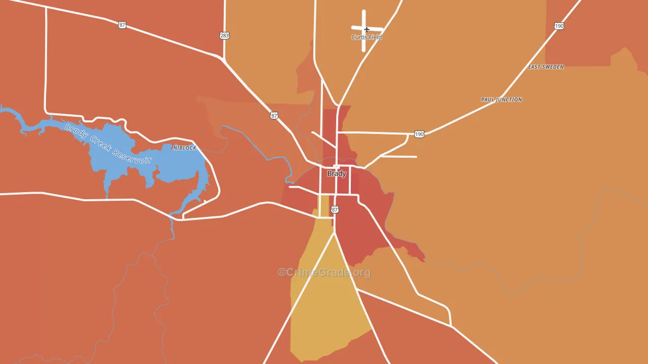 Brady, TX Map of Drug-Related Crime Rates