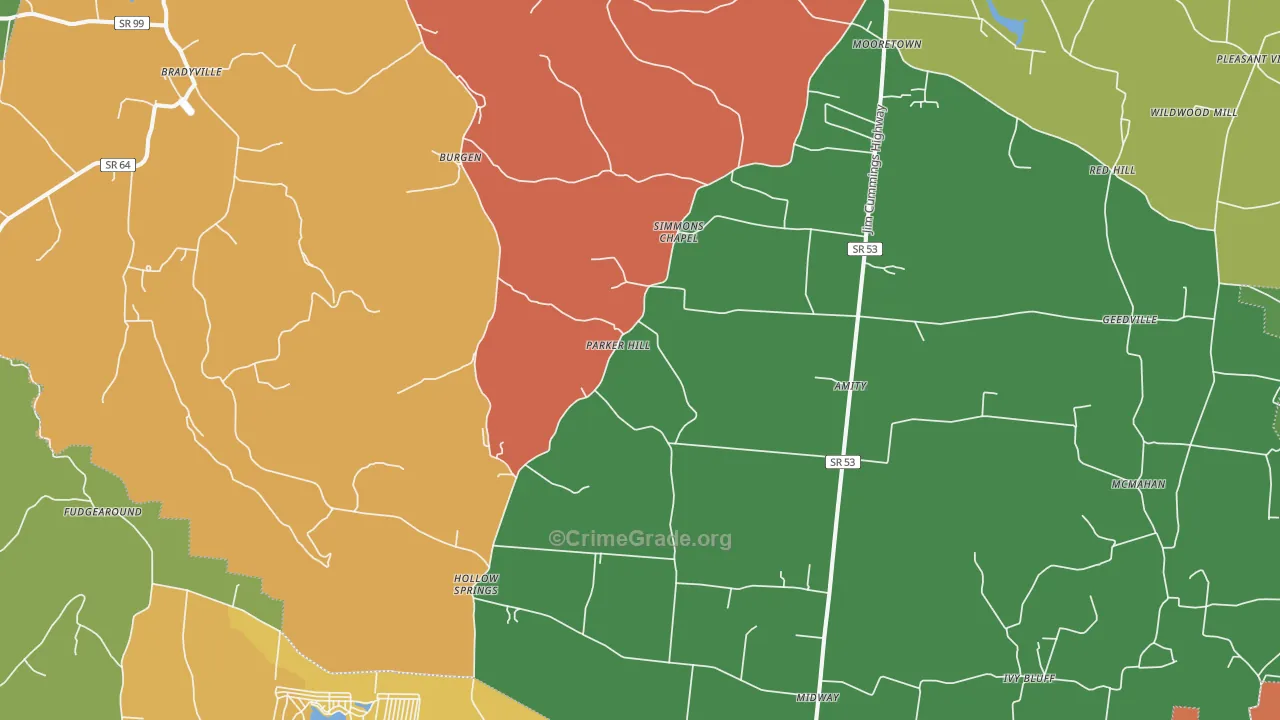 Bradyville, TN Map of Drug-Related Crime Rates