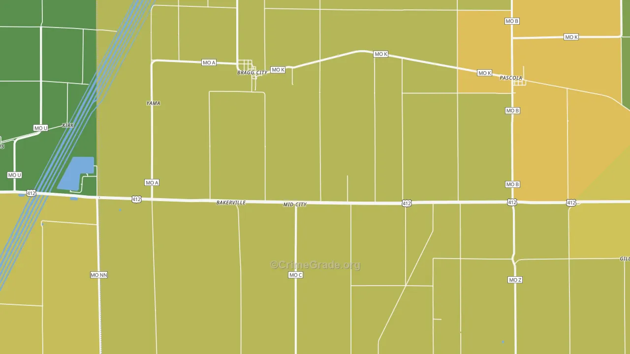 Bragg City, MO Map of Drug-Related Crime Rates