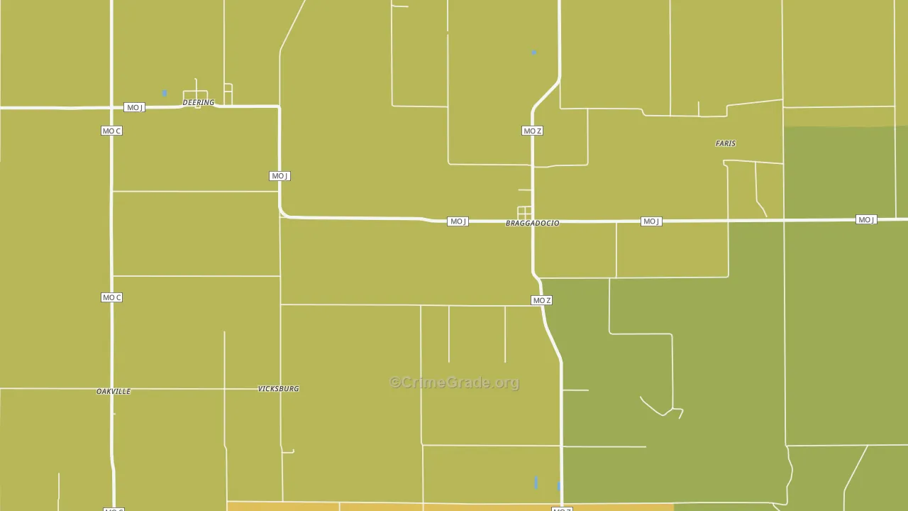 Braggadocio, MO Map of Drug-Related Crime Rates