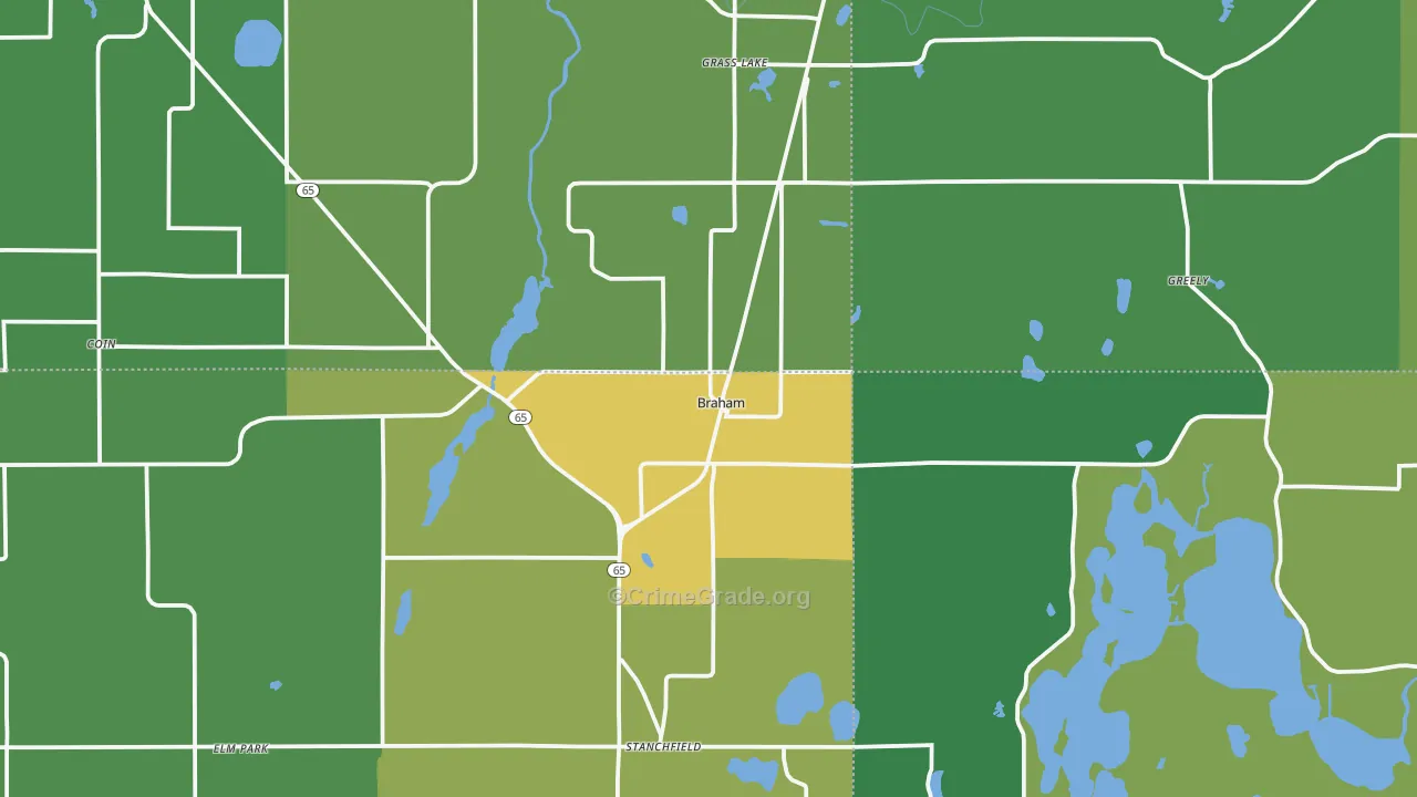 Braham, MN Map of Drug-Related Crime Rates