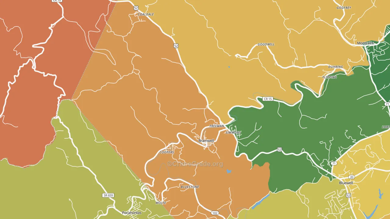 Bramwell, WV Map of Drug-Related Crime Rates