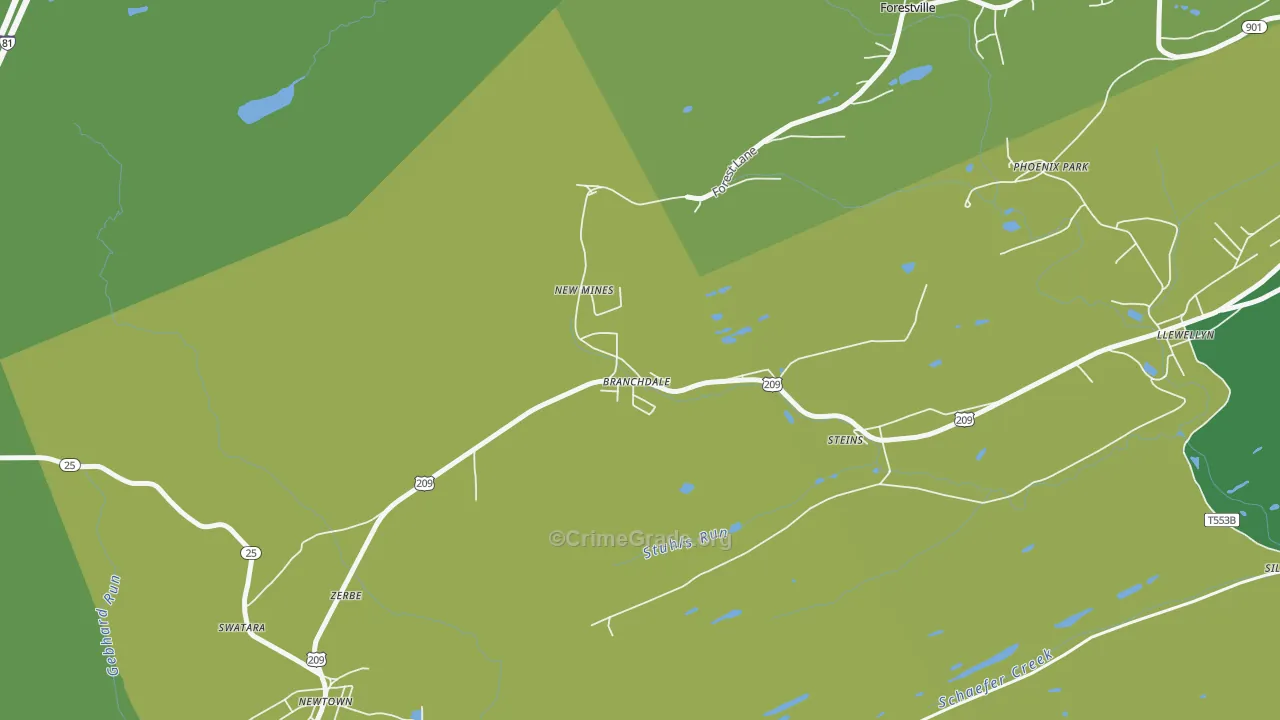 Branchdale, PA Map of Drug-Related Crime Rates