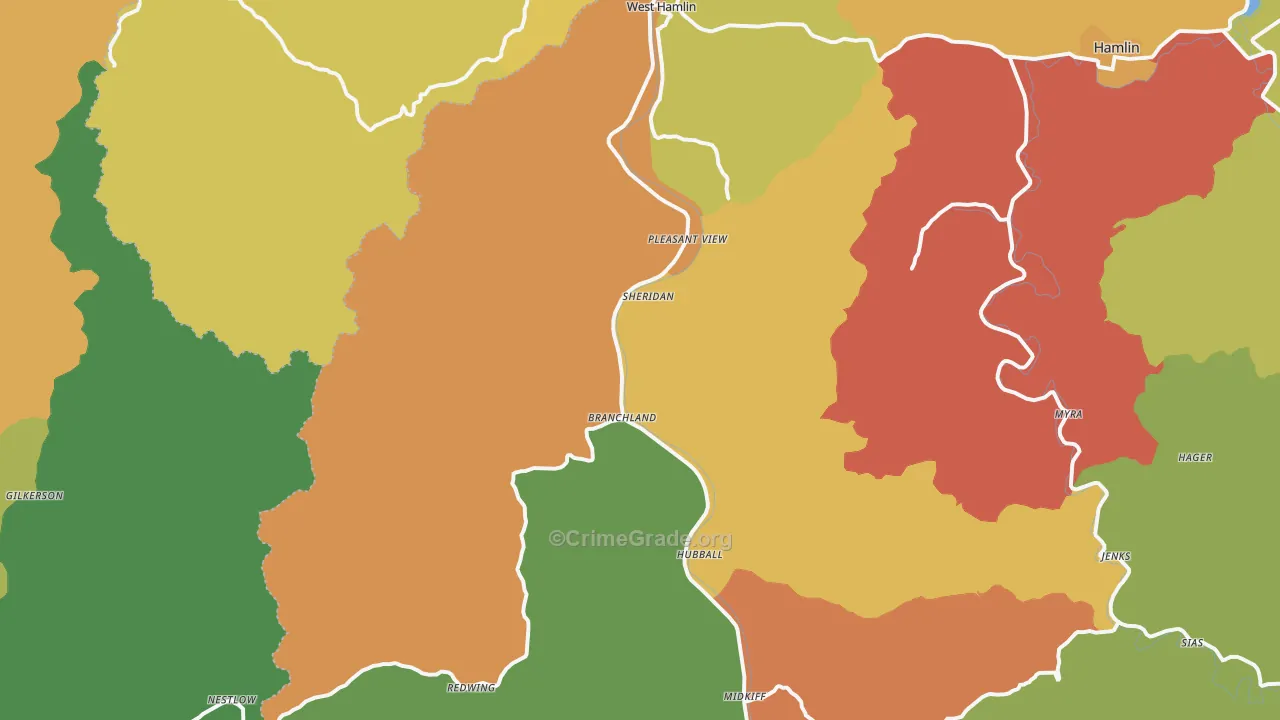 Branchland, WV Map of Drug-Related Crime Rates