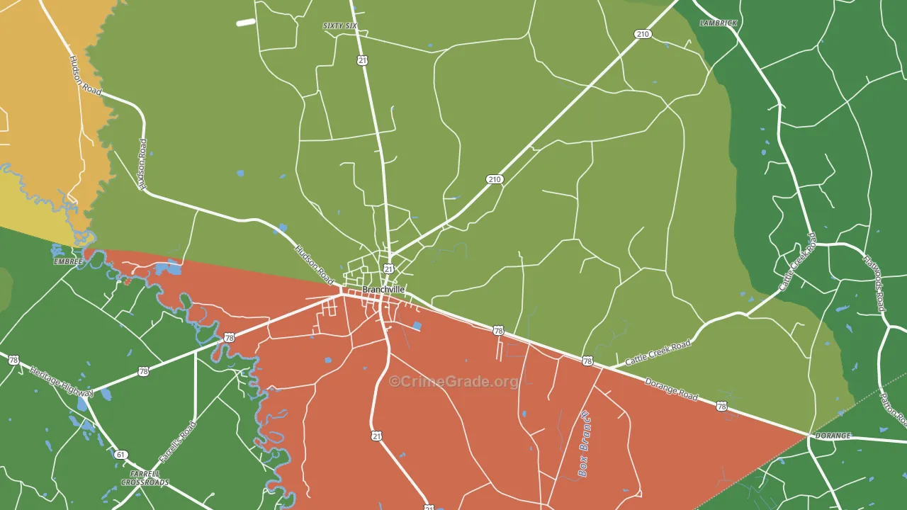 Branchville, SC Map of Drug-Related Crime Rates