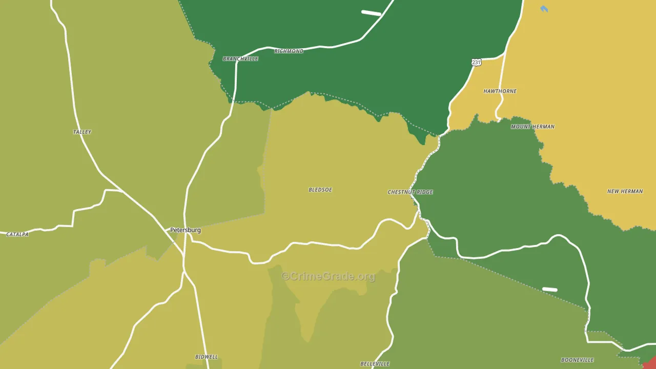 Branchville, TN Map of Drug-Related Crime Rates