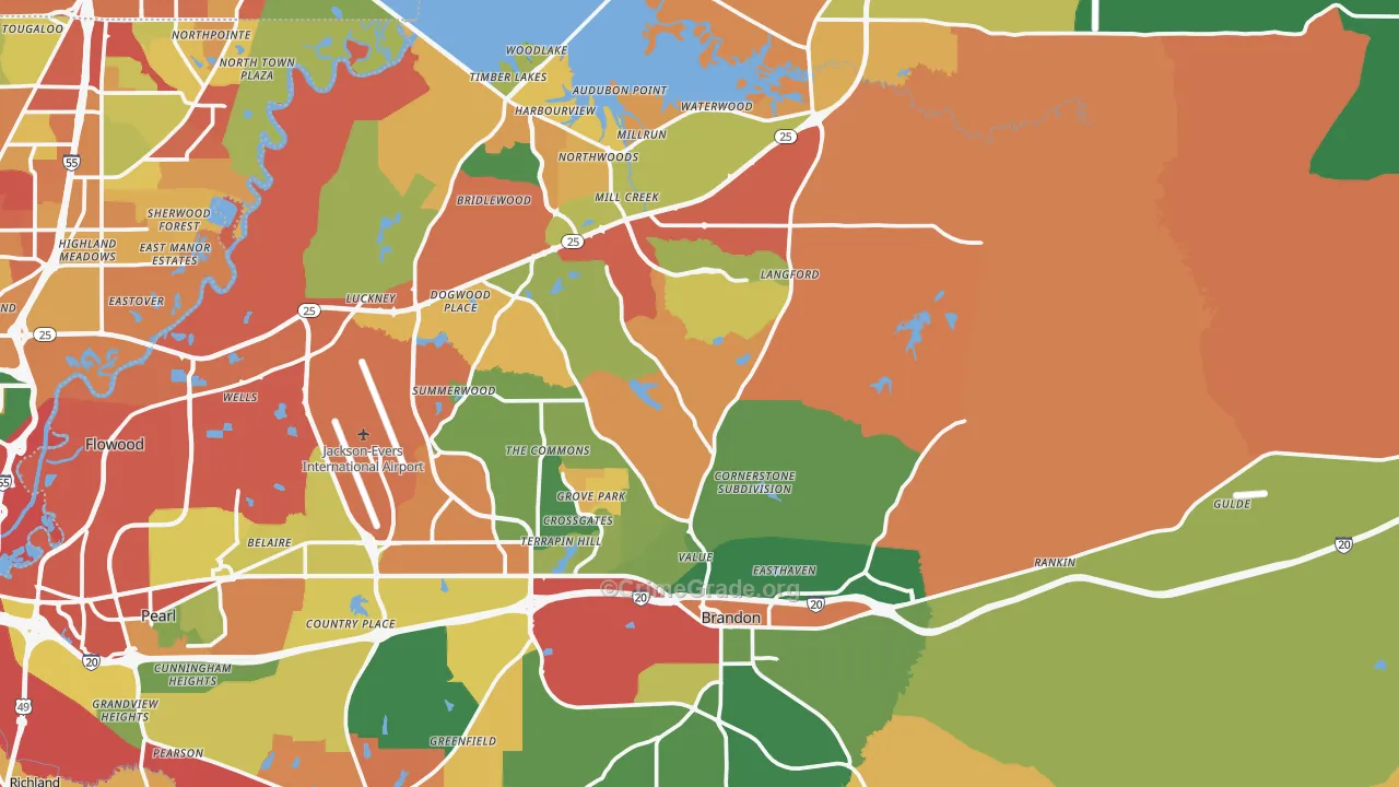 Brandon, MS Map of Drug-Related Crime Rates