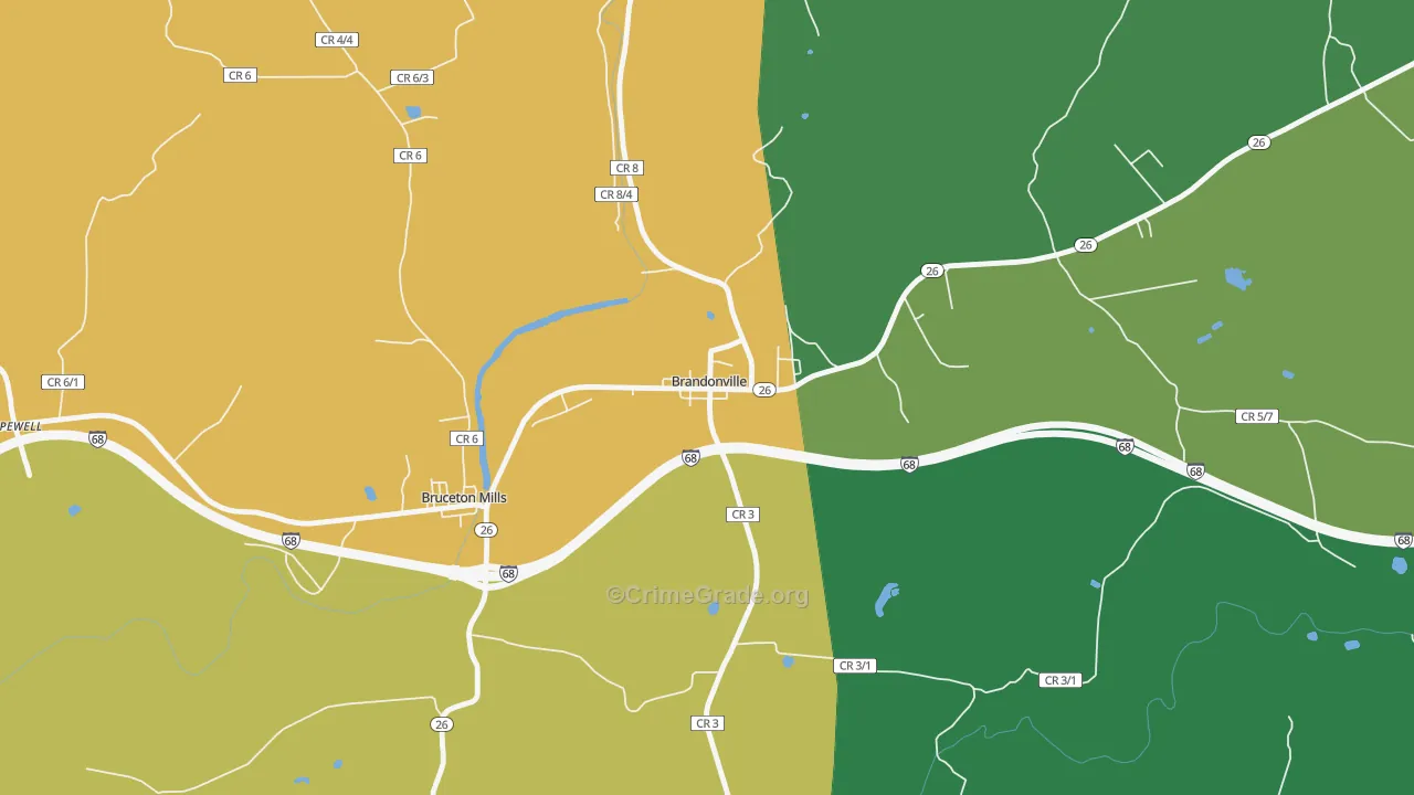 Brandonville, WV Map of Drug-Related Crime Rates