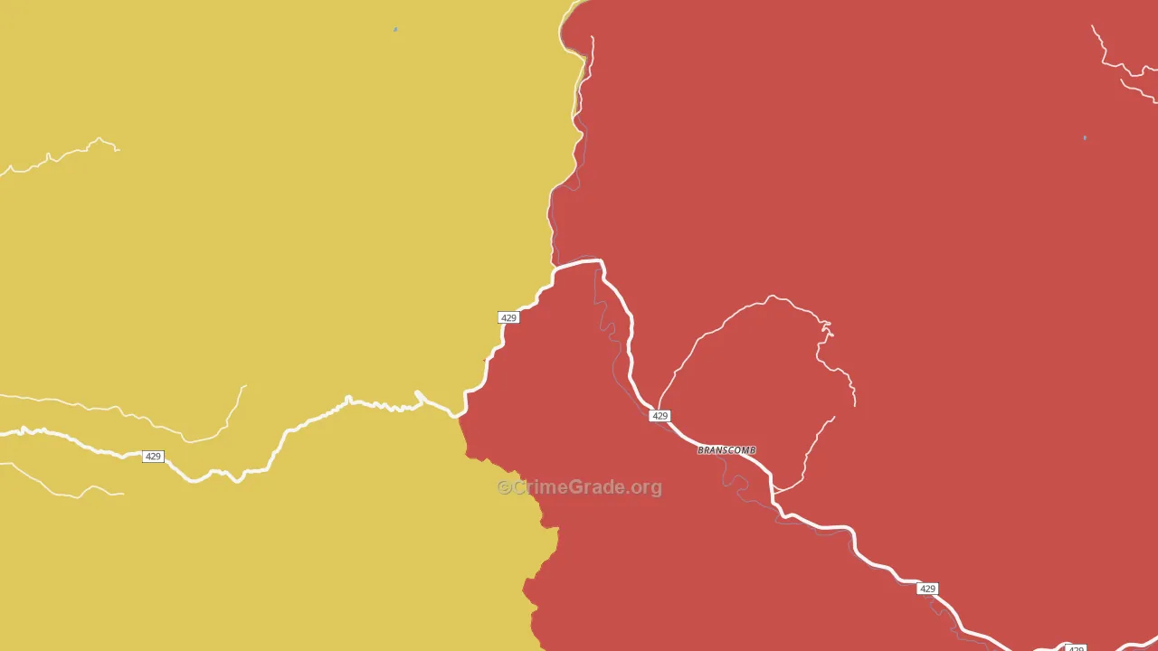 Branscomb, CA Map of Drug-Related Crime Rates
