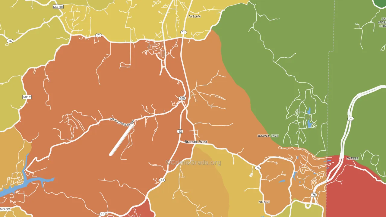 Branson West, MO Map of Drug-Related Crime Rates