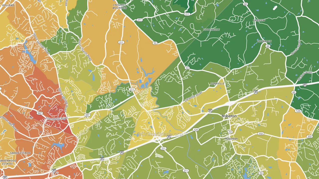 Braselton, GA Map of Drug-Related Crime Rates