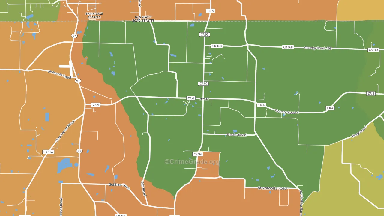 Bratt, FL Map of Drug-Related Crime Rates